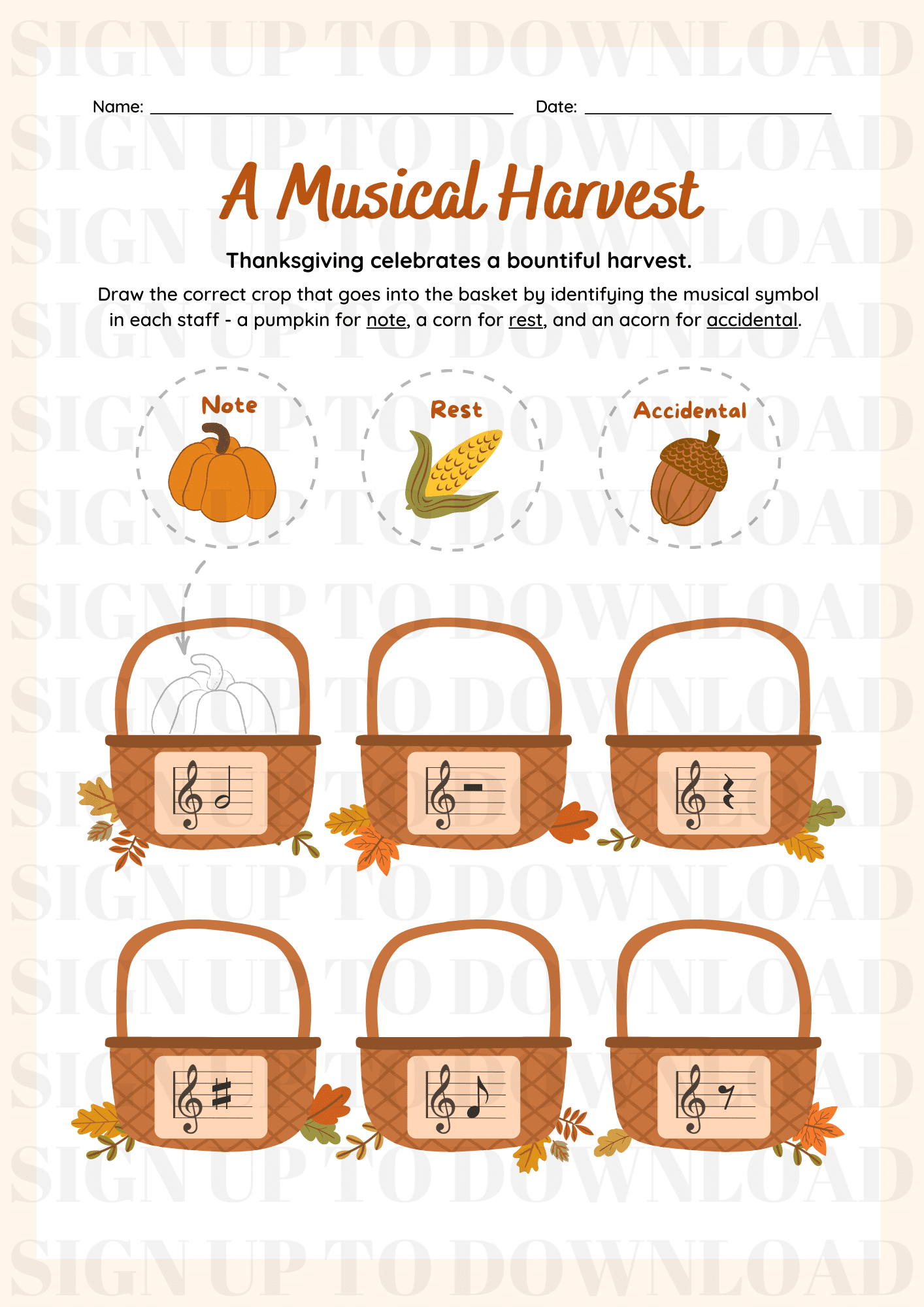 Thanksgiving Music Worksheet - Happy Musical Harvest (Ks1/2) with regard to Free Thanksgiving Music Worksheets