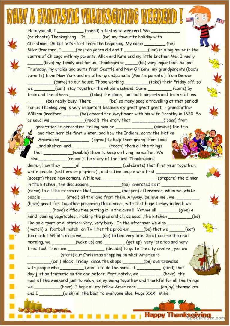 Thanksgiving Origins And Celebration…: English Esl Worksheets Pdf inside Thanksgiving Fill In The Blank Worksheets
