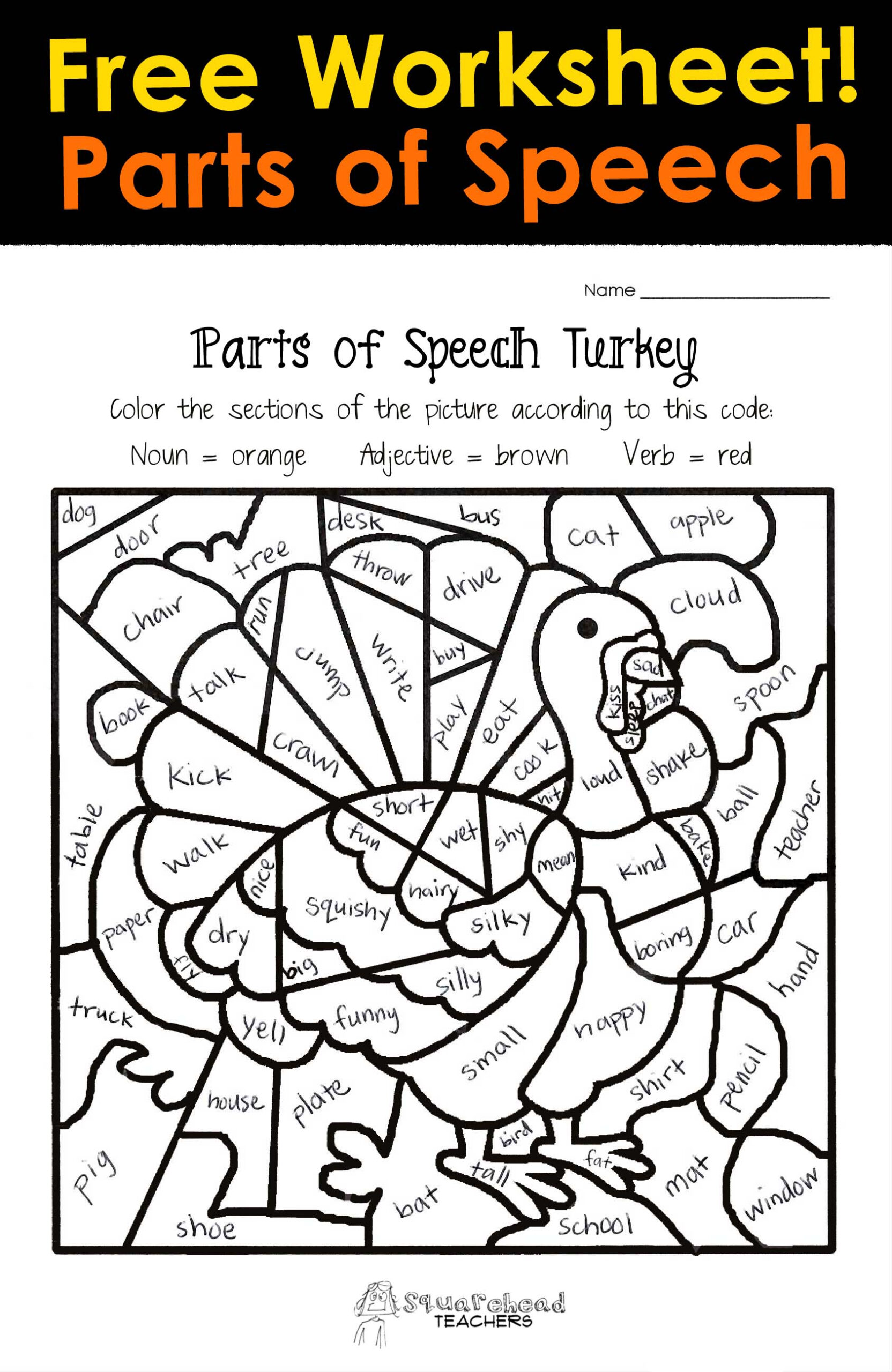 Thanksgiving Parts Of Speech Worksheet | Squarehead Teachers within Thanksgiving Grammar Worksheets