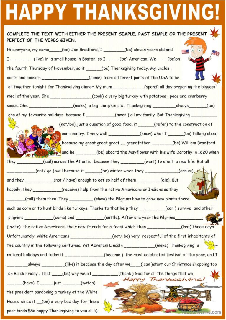 Thanksgiving, Past Present And Prese…: English Esl Worksheets Pdf pertaining to Thanksgiving Grammar Worksheets
