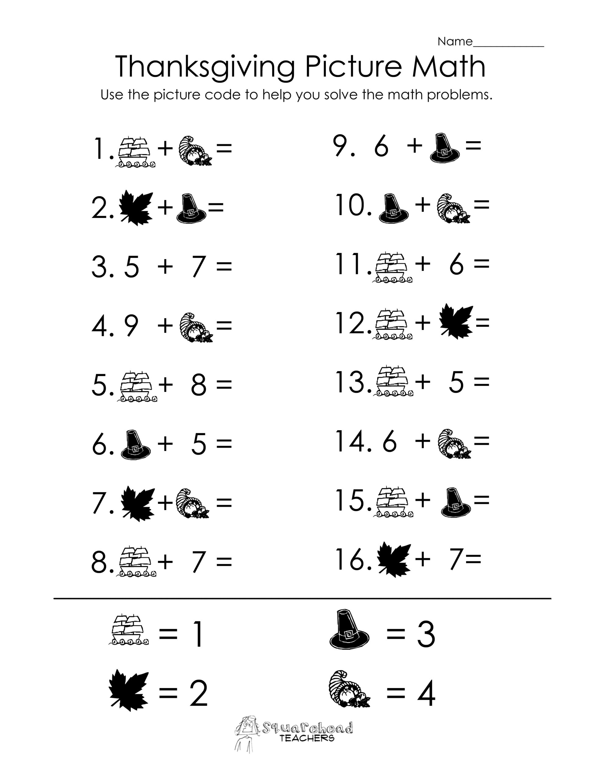 Thanksgiving Picture Math Worksheet | Squarehead Teachers pertaining to Pre Algebra Thanksgiving Worksheets
