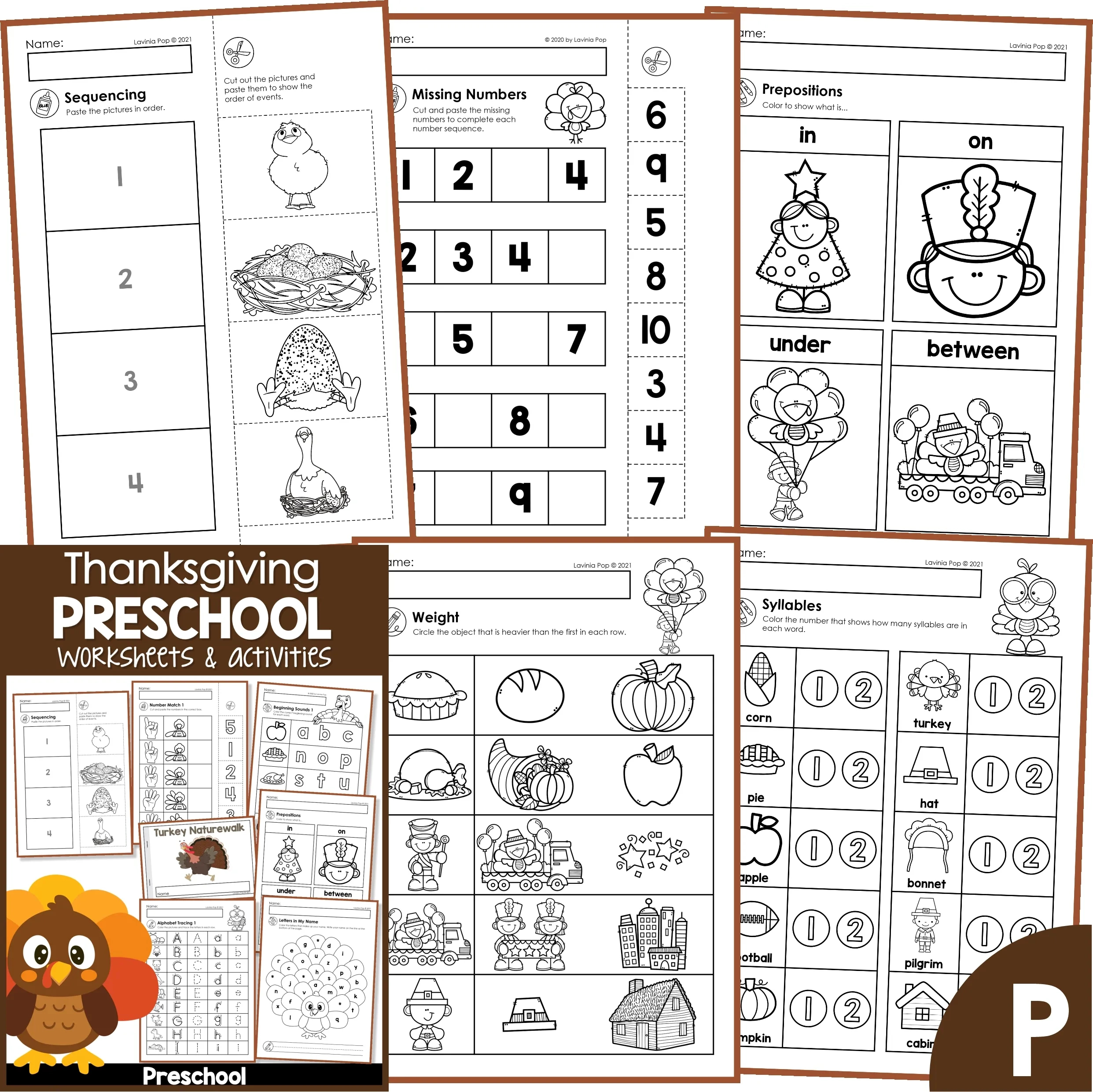 Thanksgiving Preschool Worksheets And Activities No Prep throughout Thanksgiving Syllable Worksheets