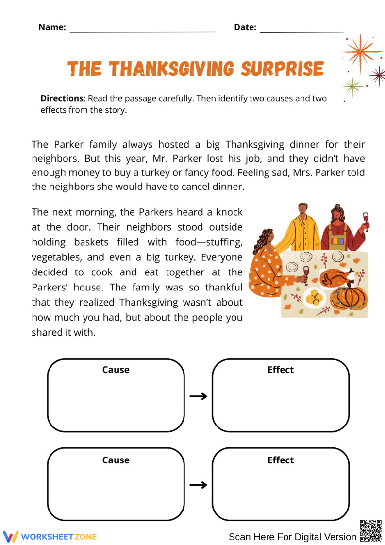 Thanksgiving Reading Comprehension Strategies Worksheets for Thanksgiving Cause and Effect Worksheets