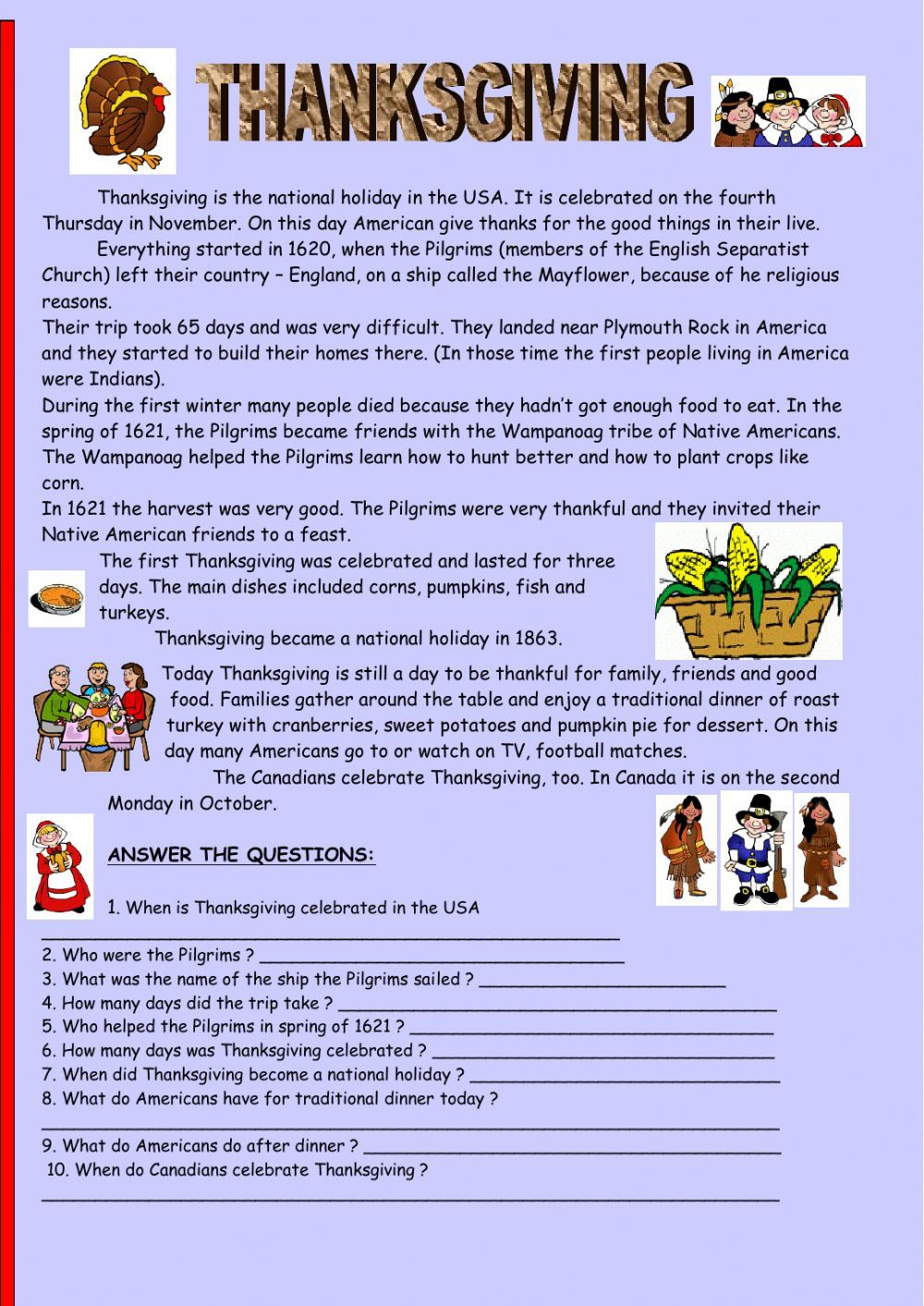 Thanksgiving Ela Worksheets Printable Worksheets