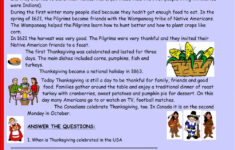 Thanksgiving Reading Comprehension Worksheet pertaining to Thanksgiving Reading Worksheets