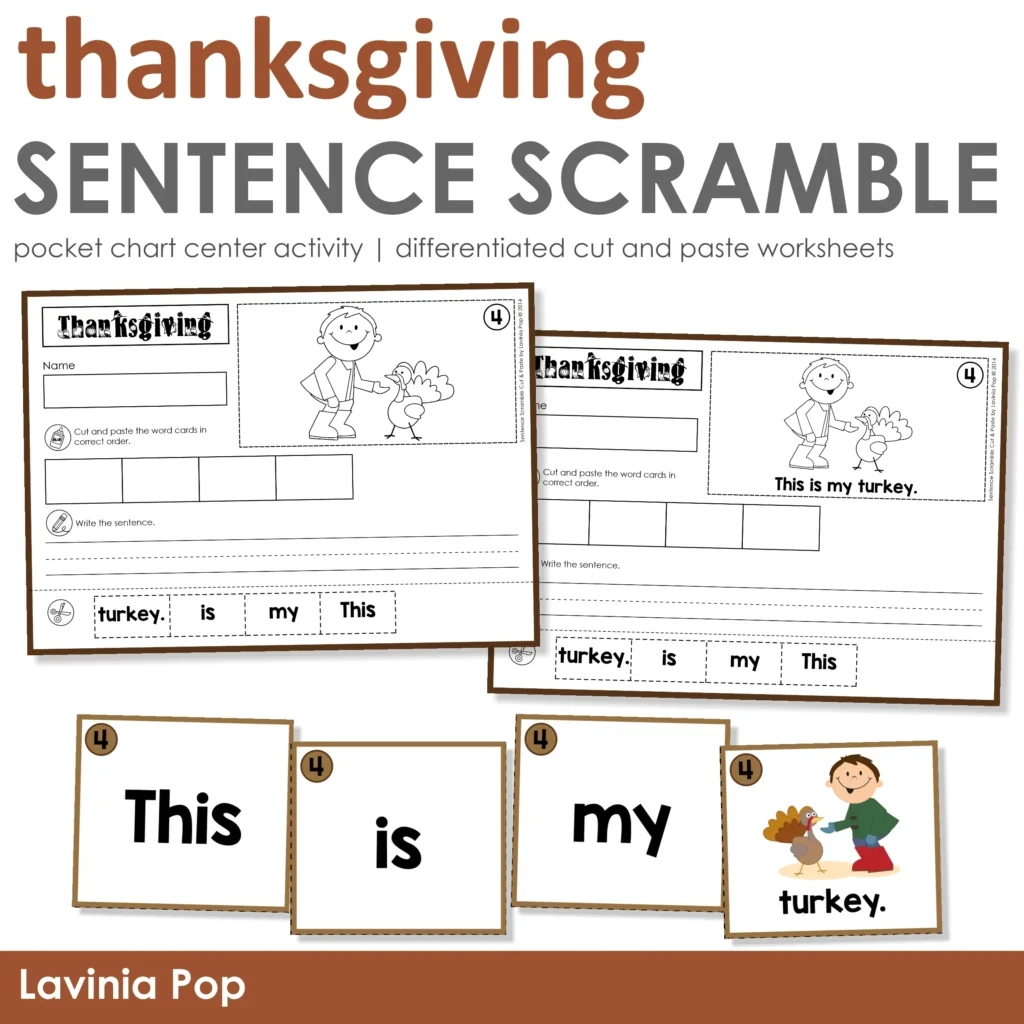 Thanksgiving Sentence Scramble With Cut And Paste Worksheets - In pertaining to Free Thanksgiving Cut And Paste Worksheets