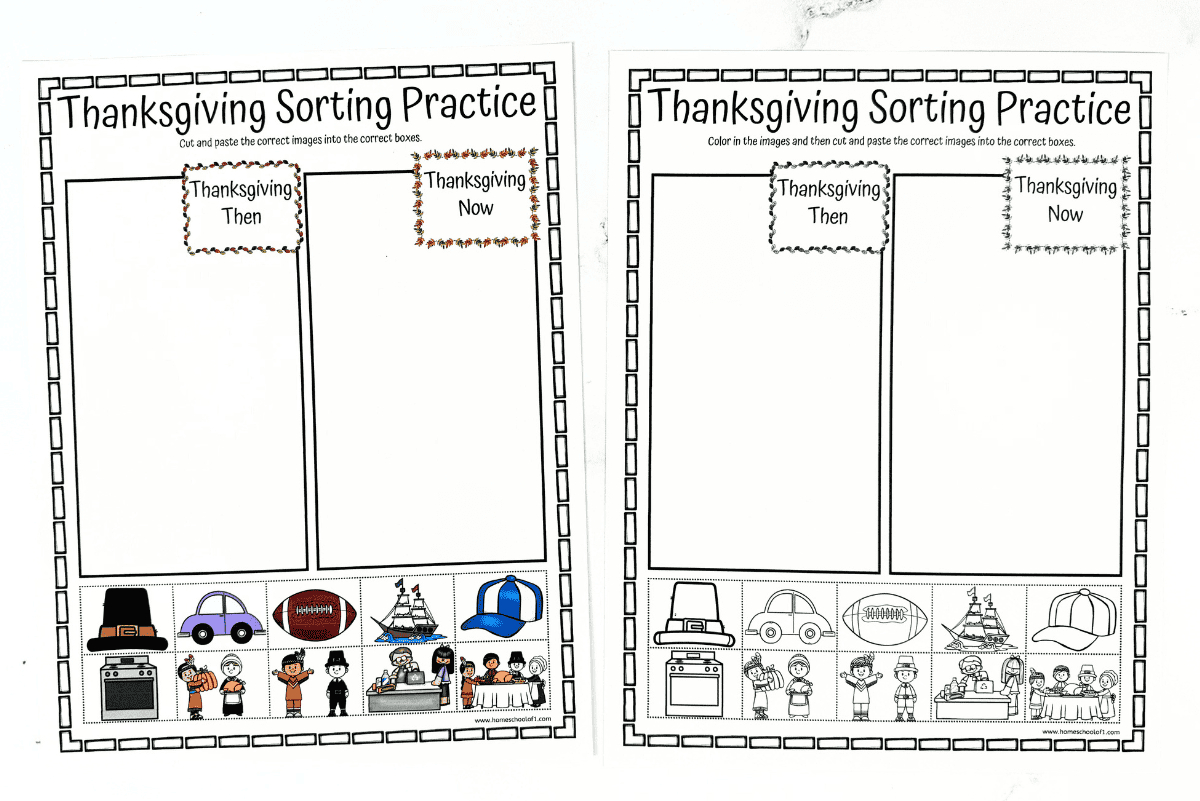 Thanksgiving Sorting Worksheet (Then And Now) for Thanksgiving Then and Now Worksheet