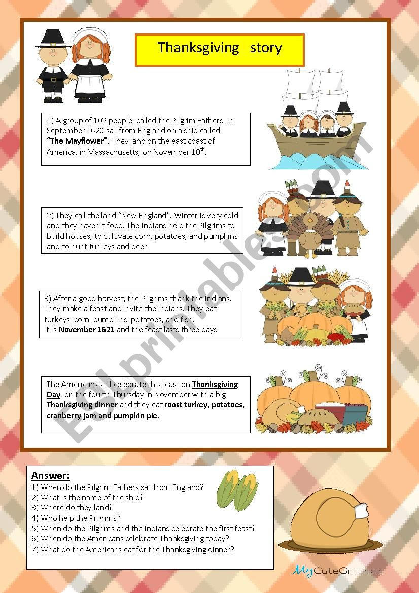 Thanksgiving Story - Esl Worksheetmaestralidia regarding Thanksgiving History Worksheets
