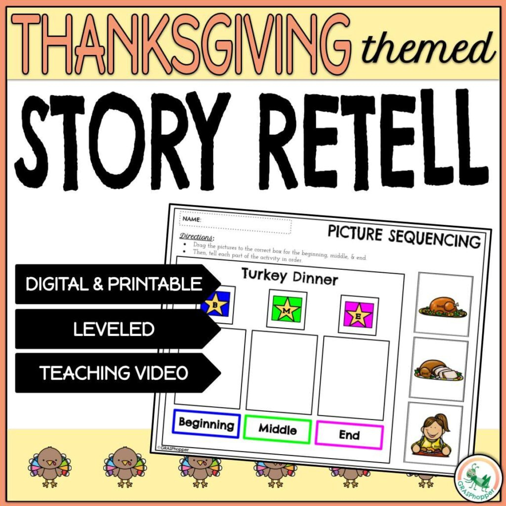 Thanksgiving Story Retell And 3 Picture Sequencing - Grasphopper within Thanksgiving Sequencing Worksheet