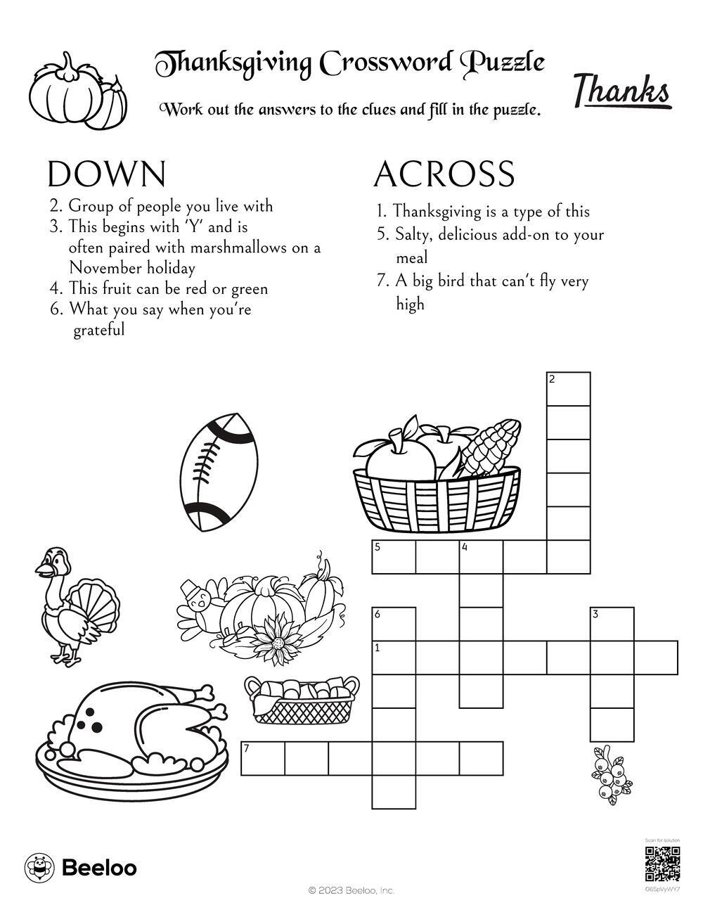 Thanksgiving-Themed Crossword Puzzles • Beeloo Printable Crafts intended for Thanksgiving Crossword Puzzle Worksheet