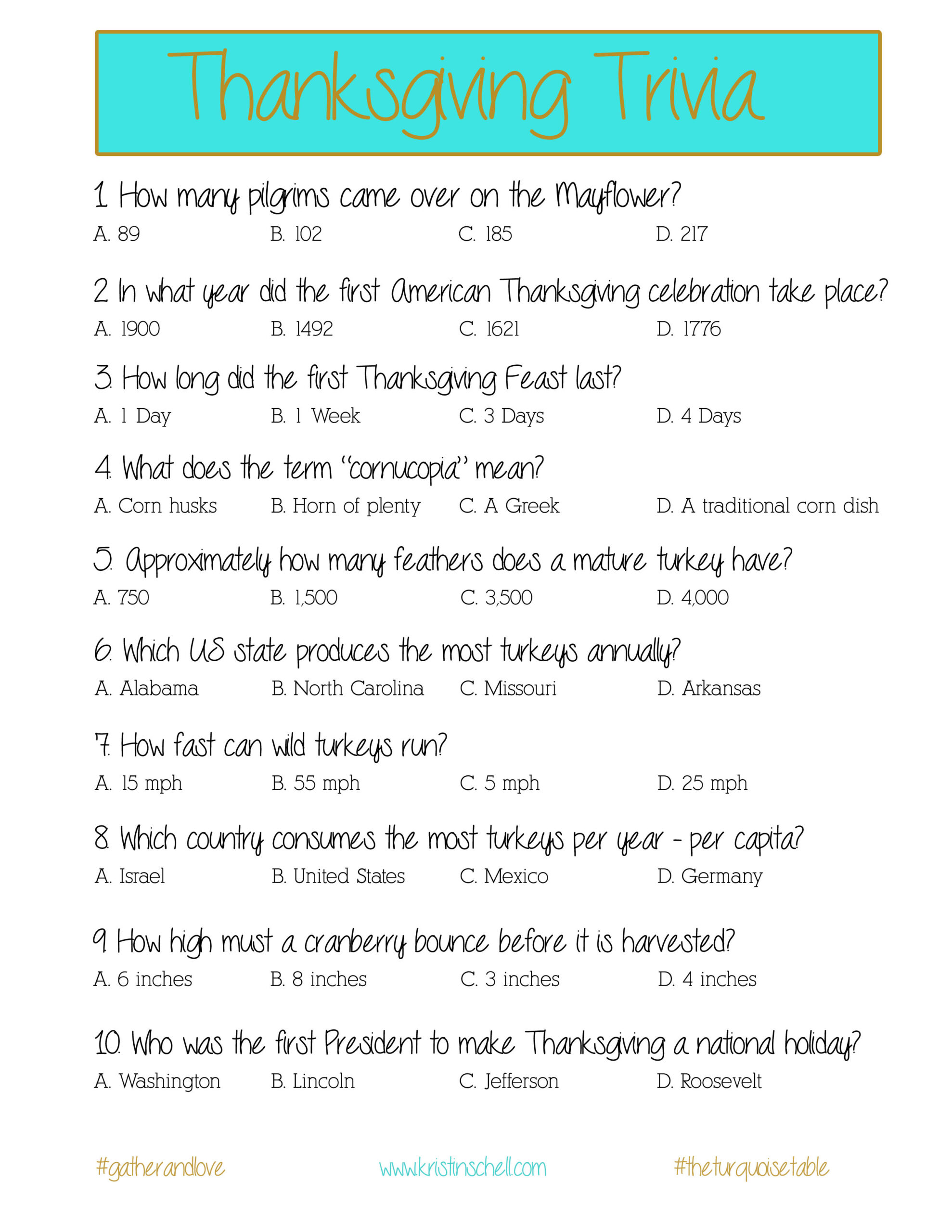 Thanksgiving Trivia {A Printable For Your Gathering} - The pertaining to Thanksgiving Trivia Worksheet