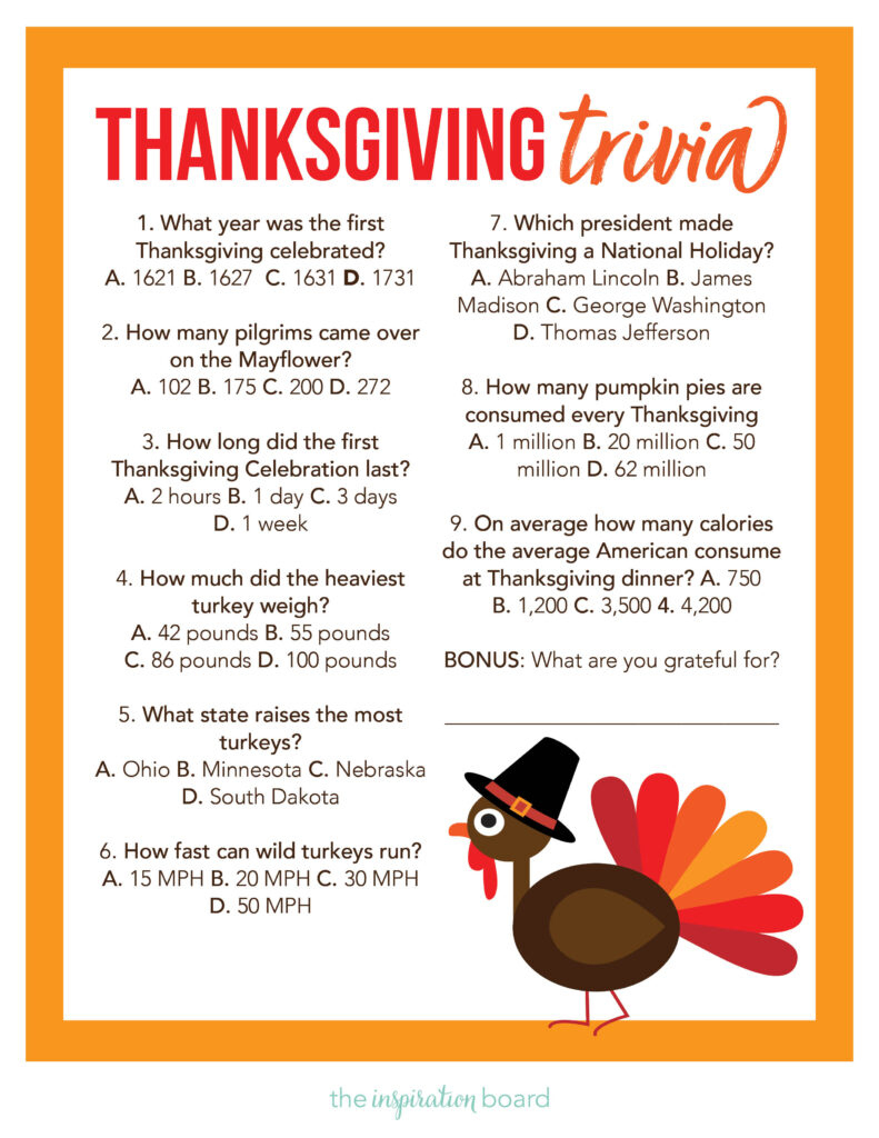 Thanksgiving Trivia (Free Printable) - The Inspiration Board intended for Thanksgiving Trivia Worksheet