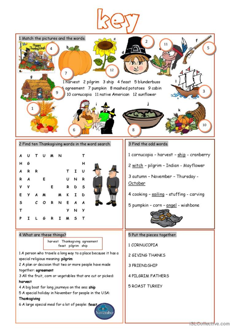 Thanksgiving Vocabulary Exercises Wo…: English Esl Worksheets Pdf regarding Thanksgiving Vocabulary Worksheet