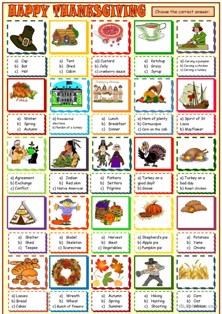 Thanksgiving Vocabulary : Multiple C…: English Esl Worksheets Pdf pertaining to Thanksgiving Vocabulary Worksheet