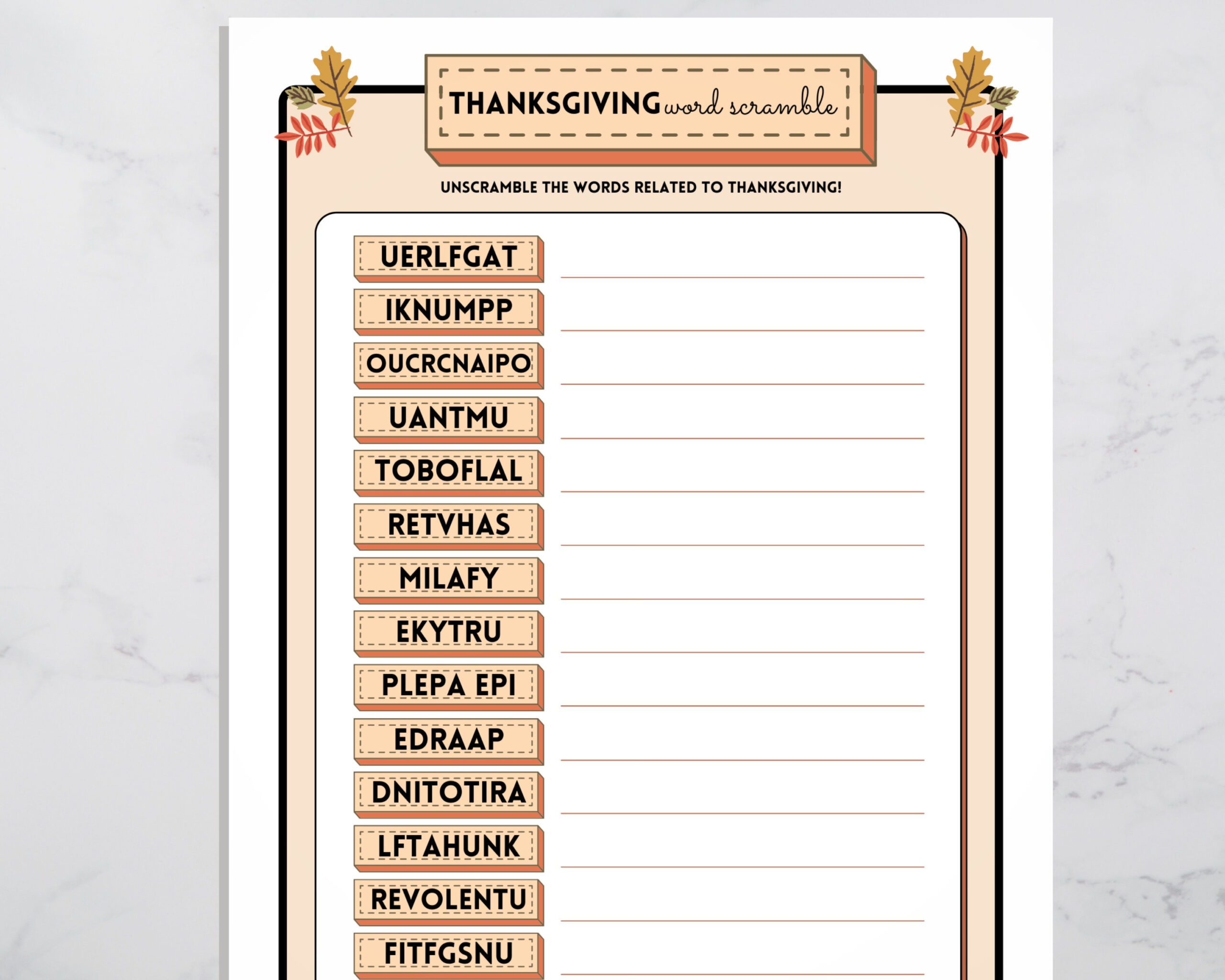 Thanksgiving Word Scramble Game: Printable Party Activity (Digital inside Unscramble Thanksgiving Words Worksheet