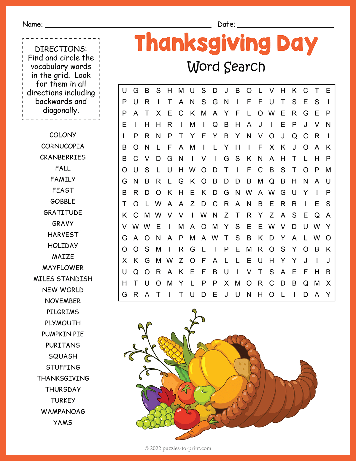 Thanksgiving Word Search with Thanksgiving Word Scramble Worksheet