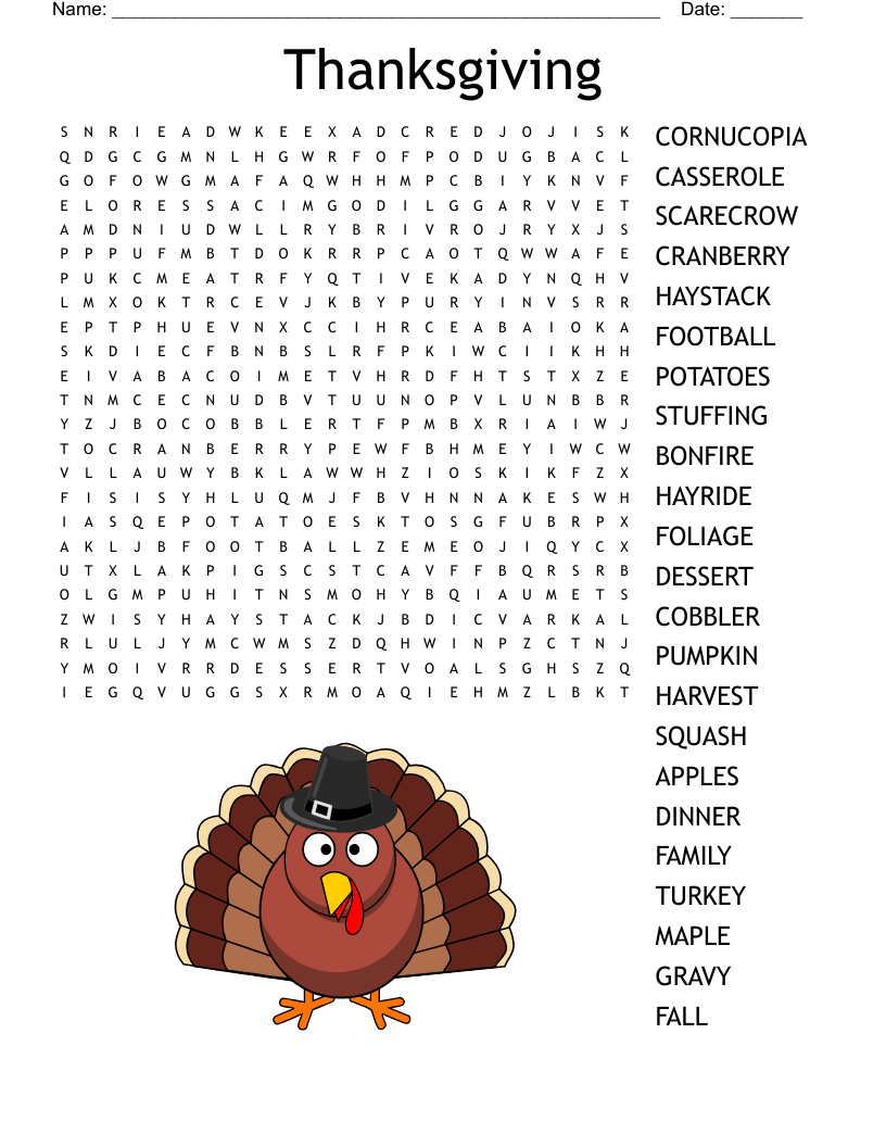 Thanksgiving Word Search - Wordmint within Thanksgiving Word Search Worksheets