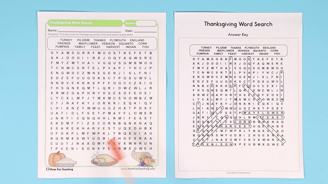 Thanksgiving Words Search Worksheet pertaining to Thanksgiving Challenge Worksheet Answer Key