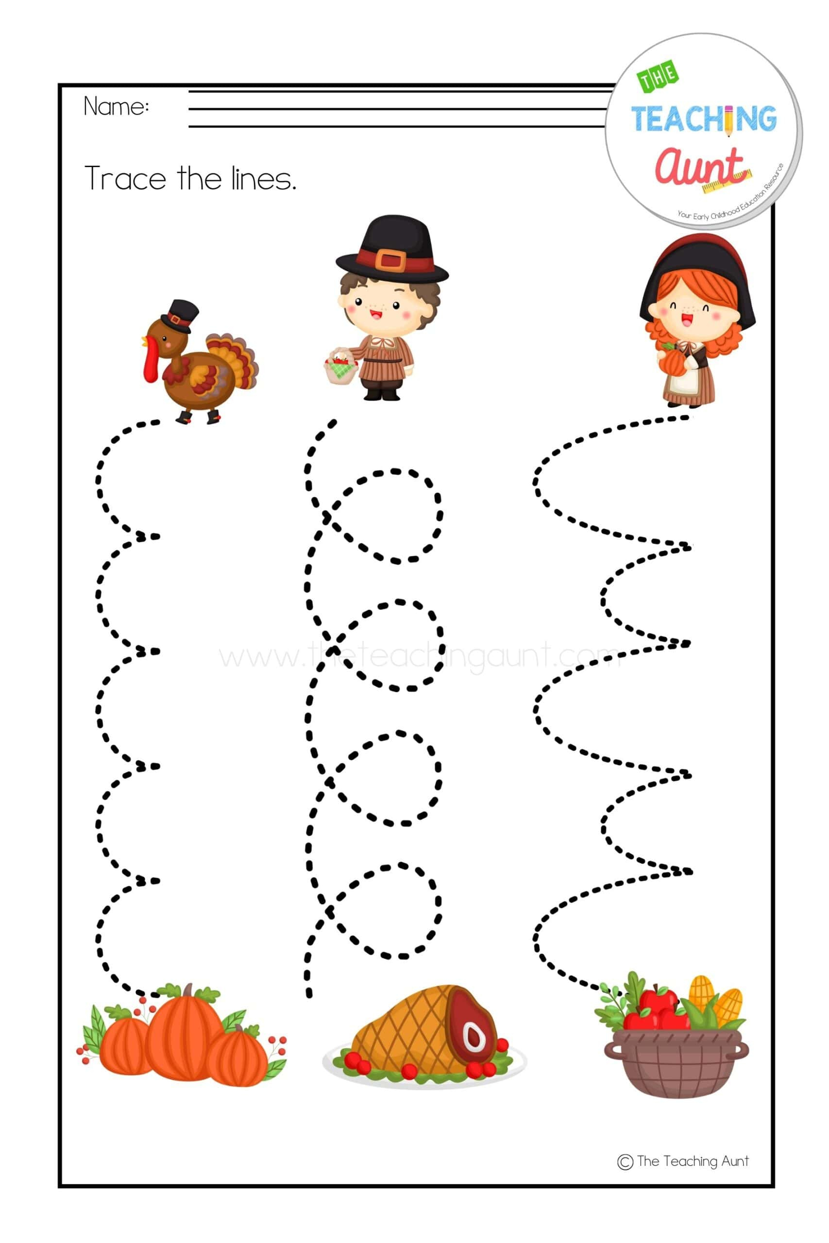 Thanksgiving Worksheets For Preschool - The Teaching Aunt within Thanksgiving Tracing Worksheets Preschool