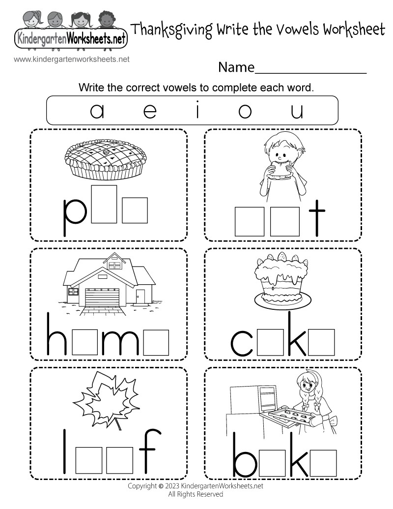 Thanksgiving Write The Vowels Worksheet - Free Printable, Digital throughout Thanksgiving Reading Worksheets Kindergarten