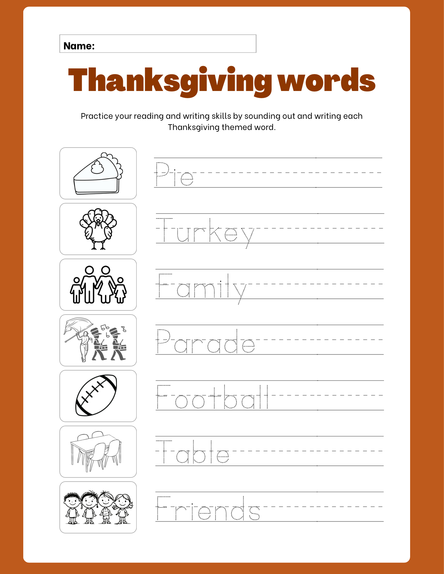Thanksgiving Writing Words - Classful with regard to Thanksgiving Writing Worksheets