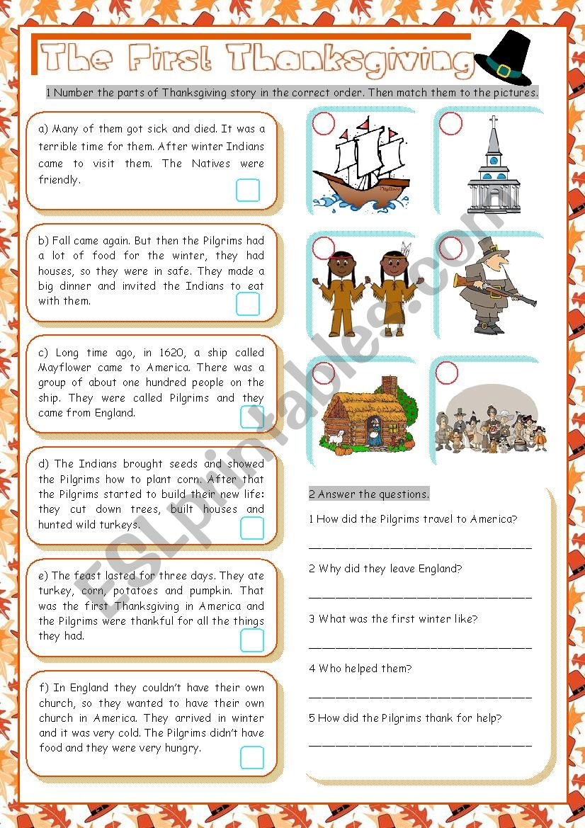 The First Thanksgiving - Esl Worksheetkissnetothedit intended for First Thanksgiving Worksheet