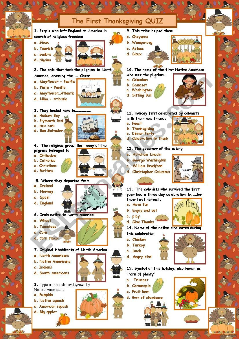The First Thanksgiving Quiz (With Answers) - Esl Worksheetmaguyre with The First Thanksgiving Worksheet Answers