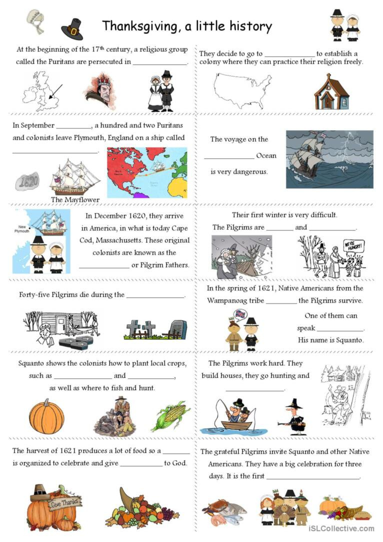 The Origins Of Thanksgiving: English Esl Worksheets Pdf & Doc with The History of Thanksgiving Worksheet