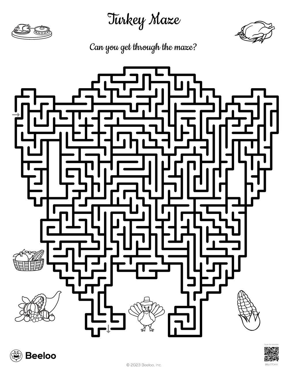 Turkey Maze • Beeloo Printable Crafts And Activities For Kids regarding Thanksgiving Maze Worksheets
