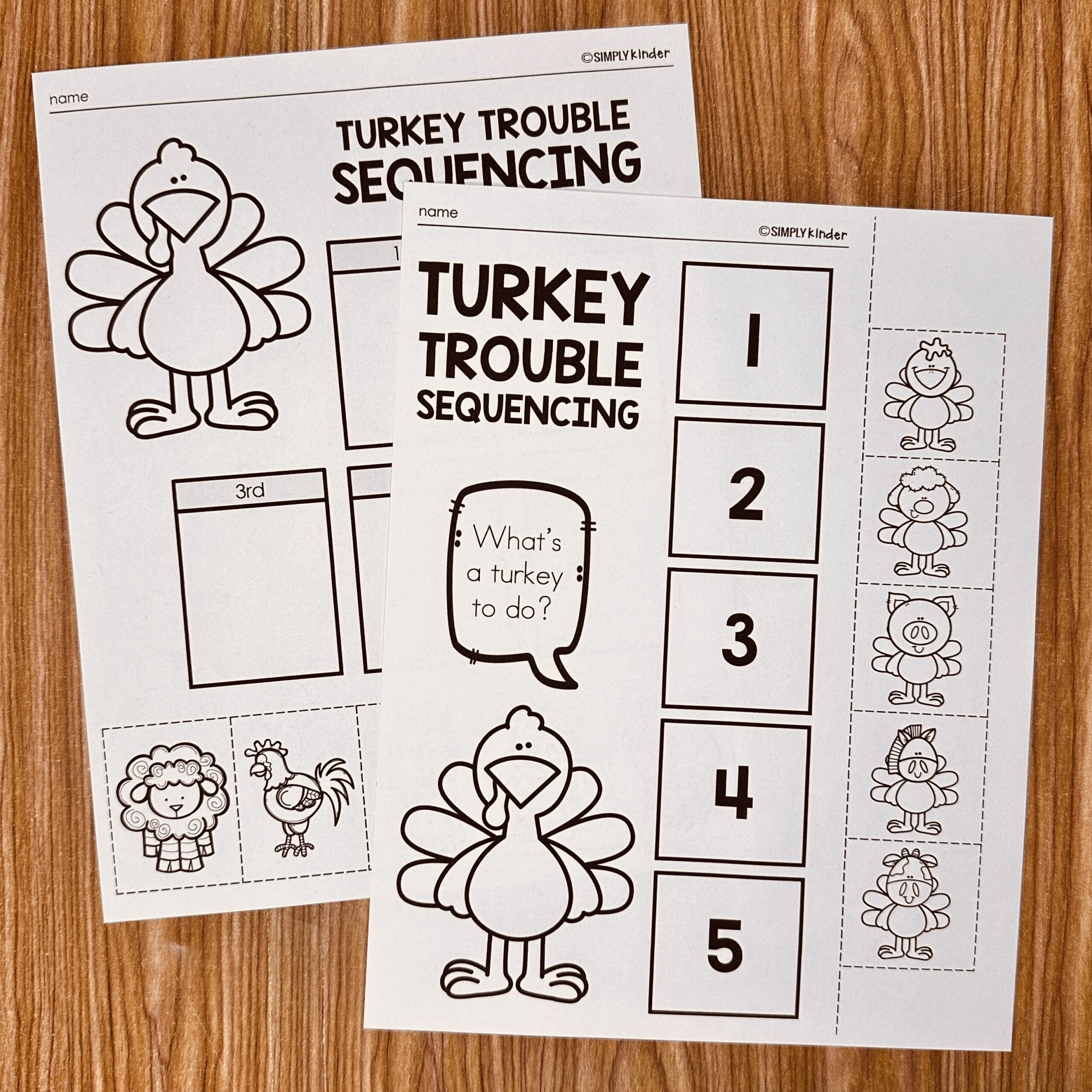 Turkey Trouble Sequencing - Simply Kinder + Printable Membership inside Thanksgiving Sequencing Worksheets