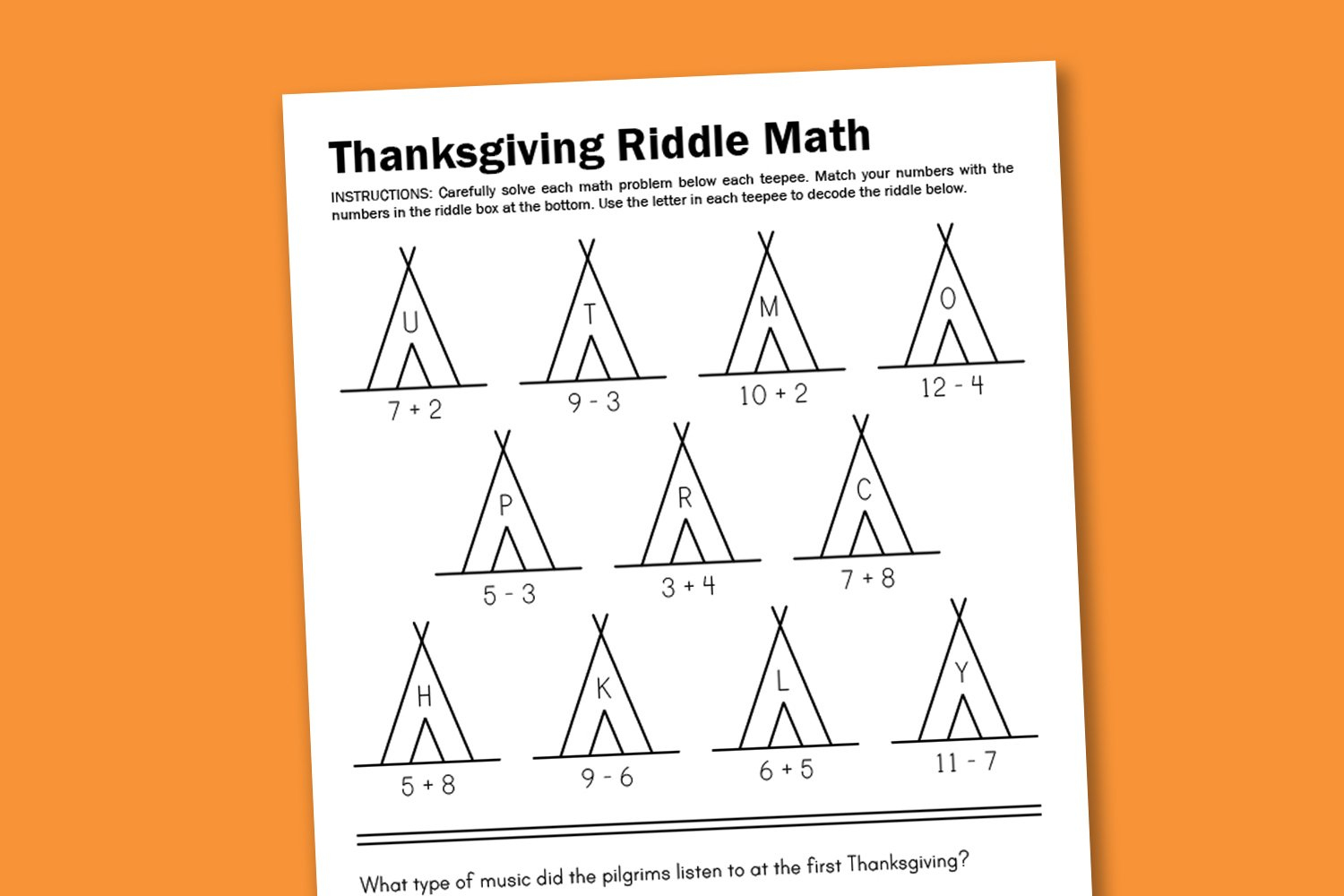 Worksheet Wednesday: Thanksgiving Math Riddle - Paging Supermom with Thanksgiving Math Riddle Worksheet