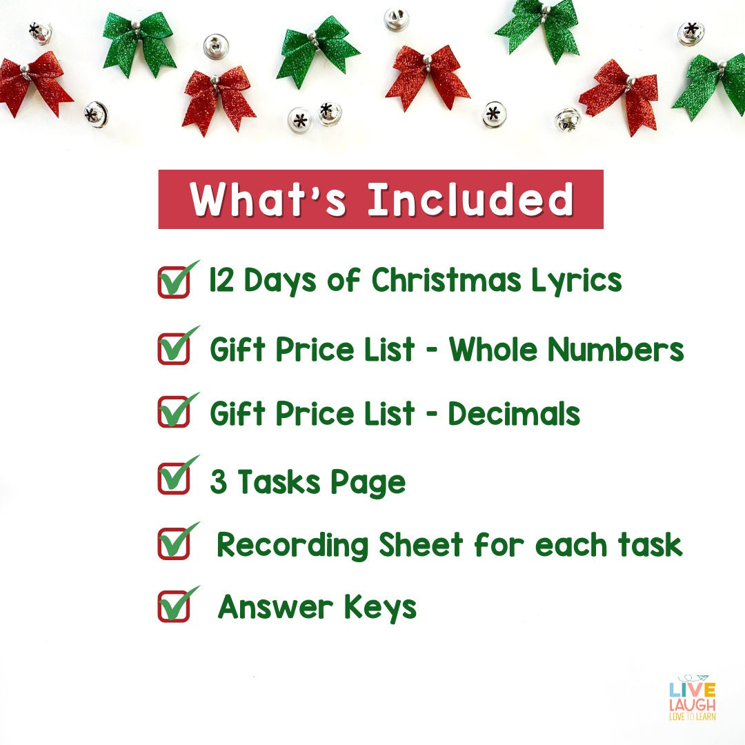 12 Days Of Christmas Math Project: Adding Decimals &amp;amp; Whole Numbers intended for 12 Days of Christmas Cost Worksheets