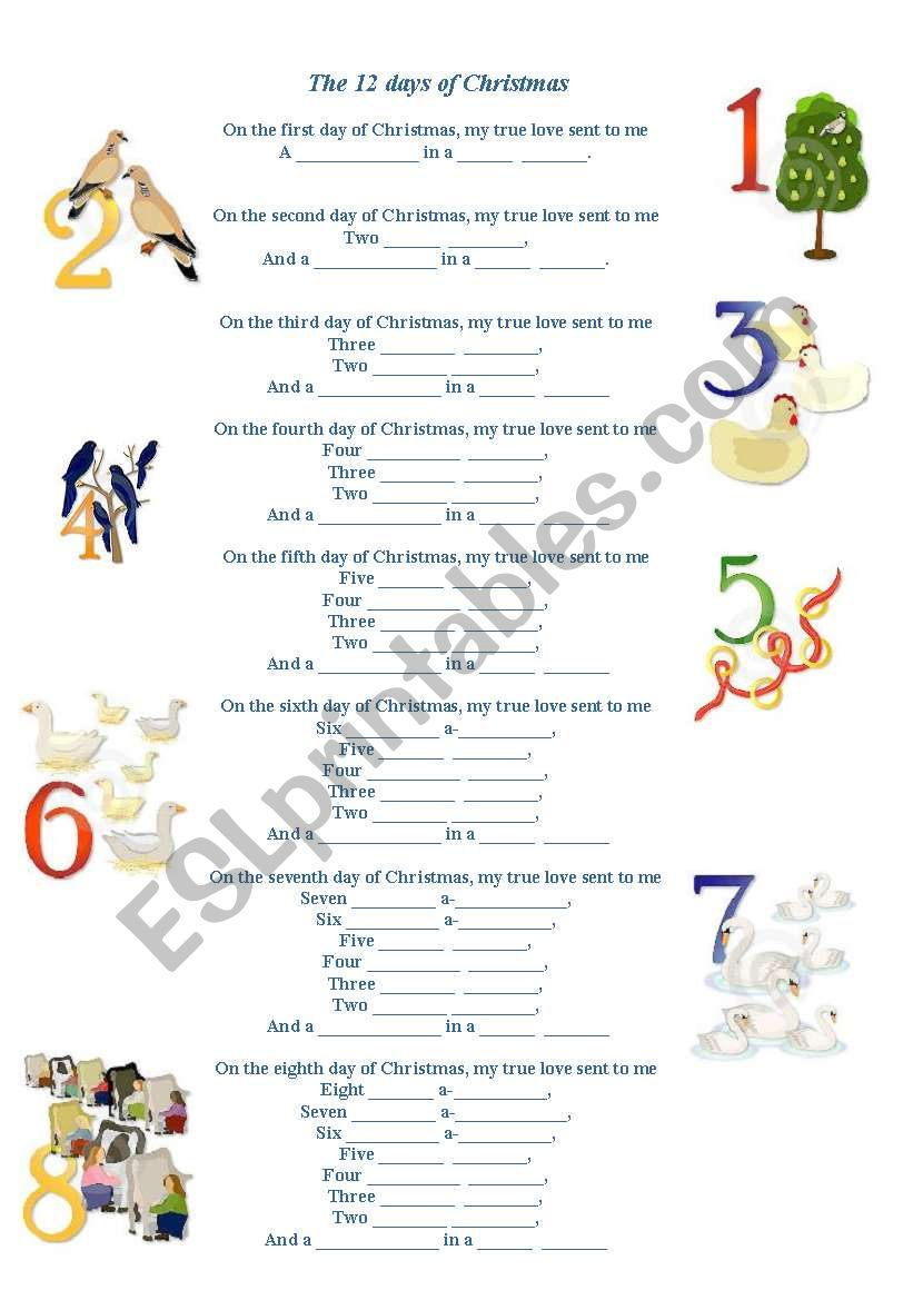 12 Days Of Christmas. Worksheet - Worksheets Library for The Twelve Days of Christmas Worksheets