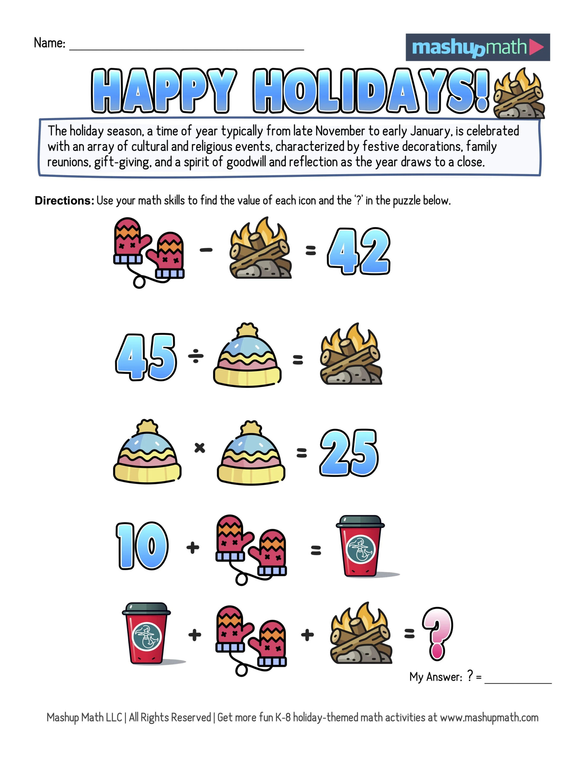 12 Days Of Holiday Math Puzzles—Printable K-8 Worksheets — Mashup Math regarding 12 Days Of Christmas Math Worksheets Answers