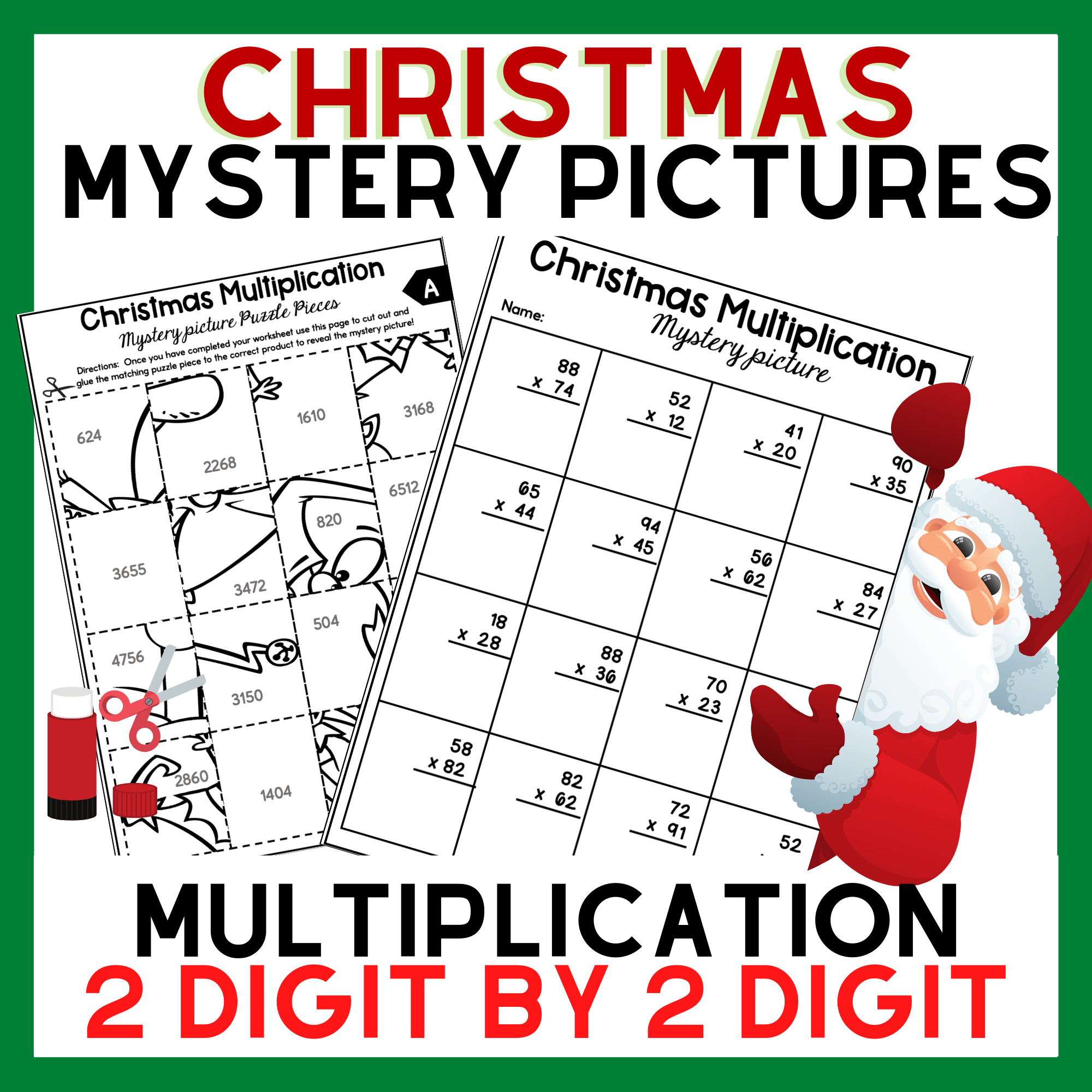 2 Digit2 Digit Multiplication Christmas Mystery Pictures with Christmas Mystery Picture Math Worksheets
