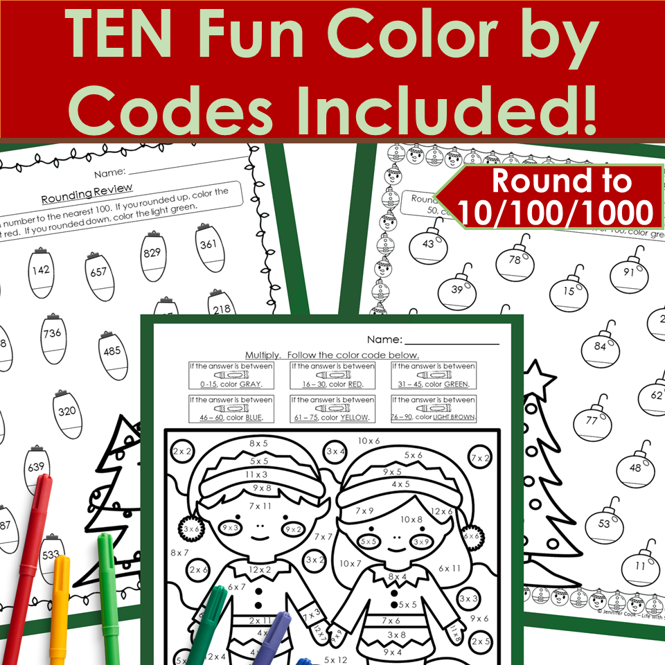 3Rd Grade Math Skills Review - Christmas Practice &amp;amp; Colorcode within Christmas 3Rd Grade Worksheets