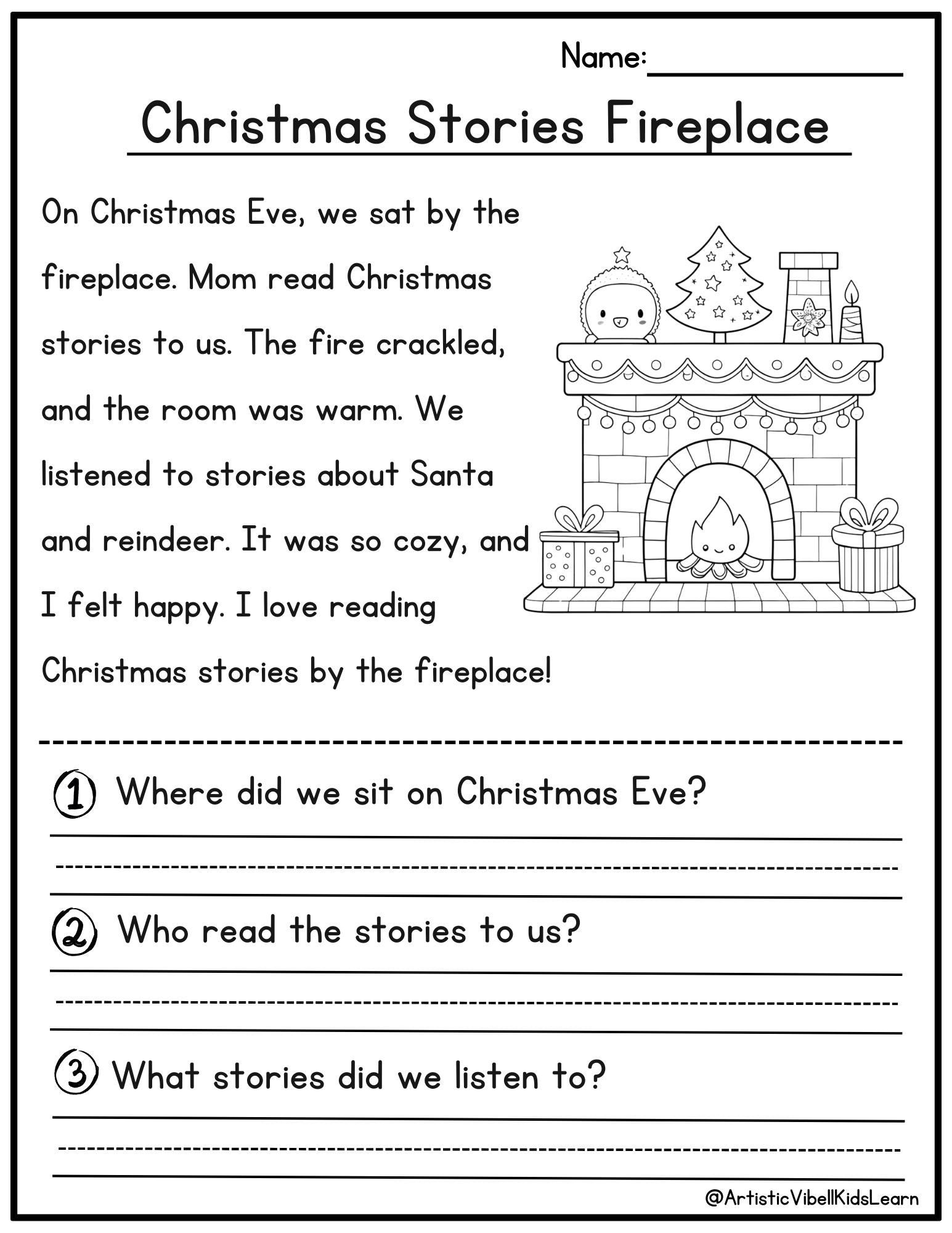 50 Christmas Reading Comprehension Printable - Kindergarten - First Grade -  Worksheets - Instant Download Fluency Worksheet English Learing throughout Christmas Story Reading Comprehension Worksheets