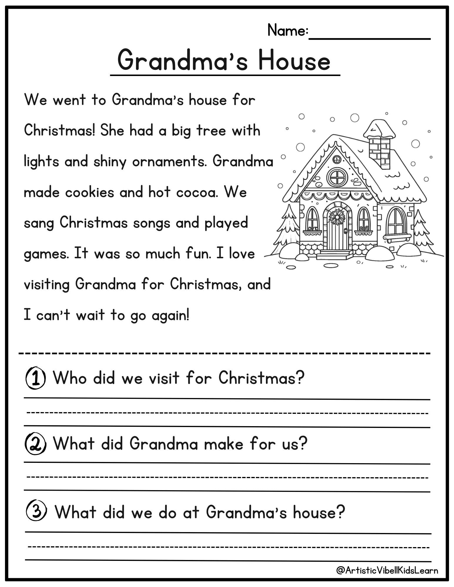 50 Christmas Reading Comprehension Printable - Kindergarten - First Grade -  Worksheets - Instant Download Fluency Worksheet English Learing within 2Nd Grade Christmas Reading Comprehension Worksheets