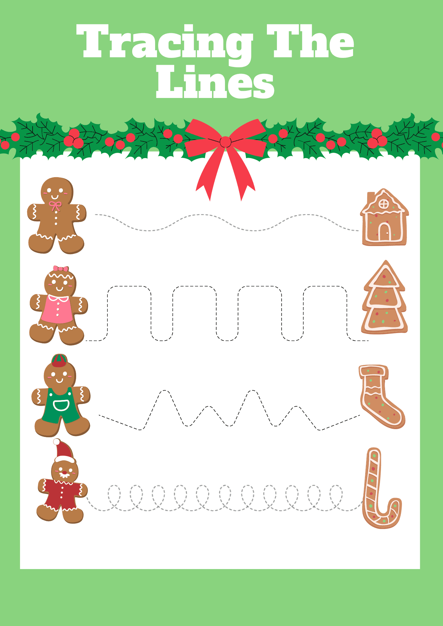 9 Free Christmas Gingerbread Man Worksheet Printables For 2025 regarding Christmas Line Tracing Worksheets