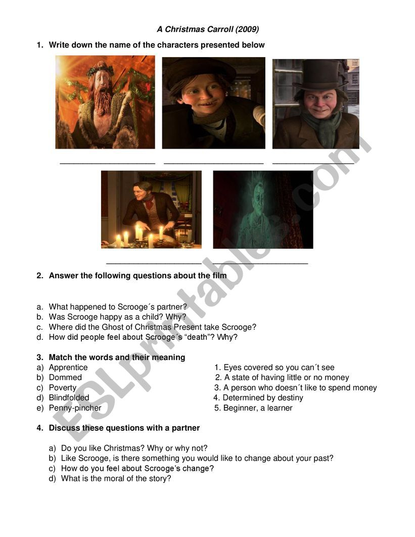 A Christmas Carol (2009 Movie) Worksheet - Esl Worksheeterik0308 regarding A Christmas Carol Movie Worksheets