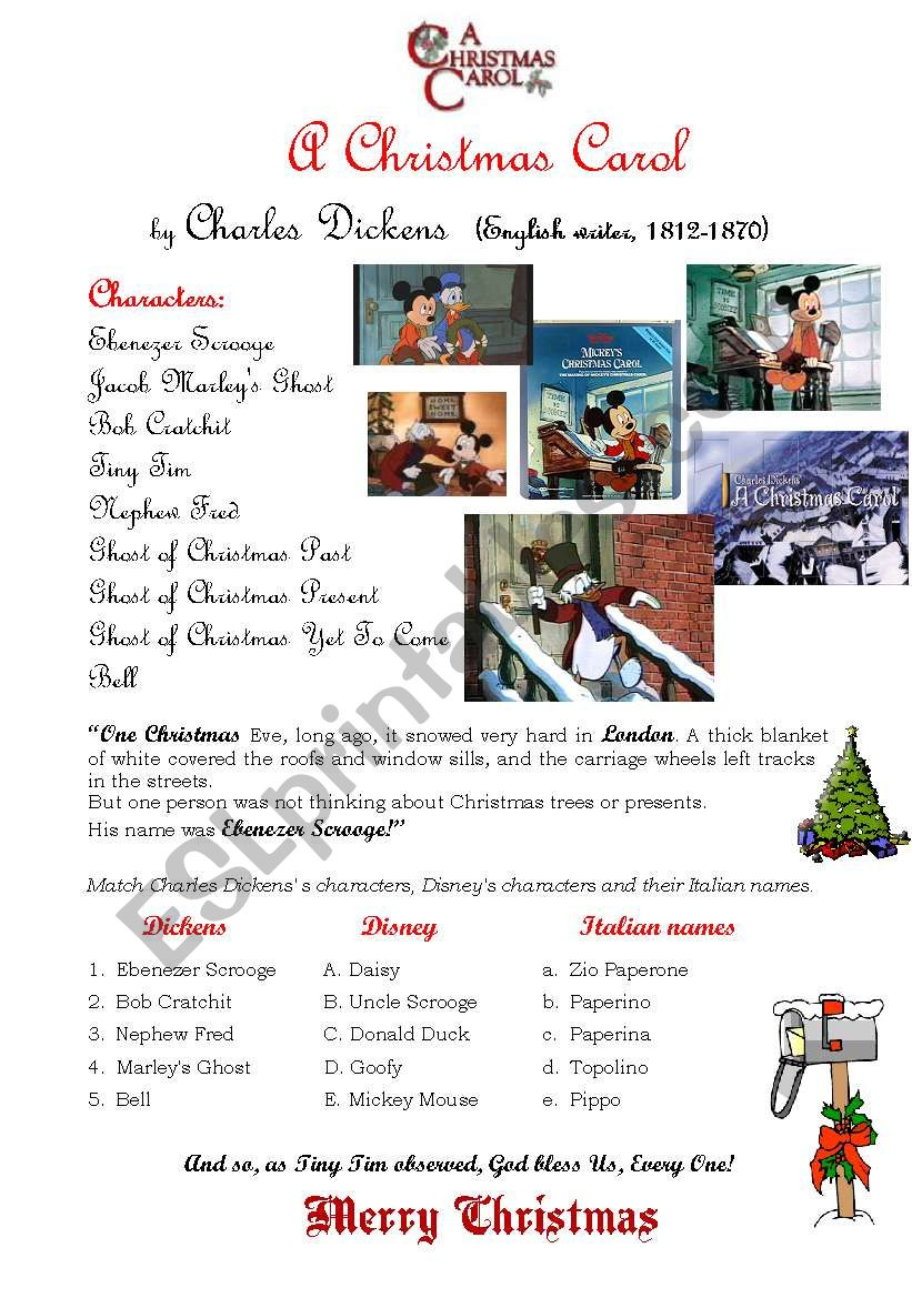 A Christmas Carol - Esl Worksheetcustomer for Mickey&amp;#039;S Christmas Carol Worksheets