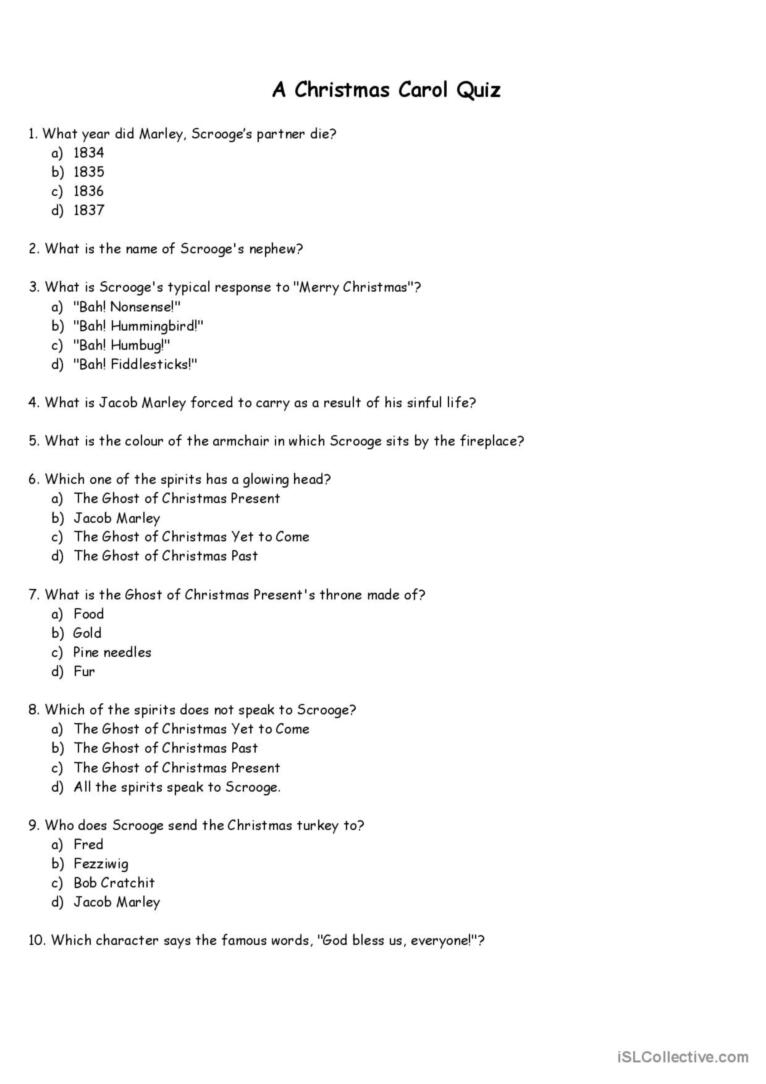 A Christmas Carol Quiz Video Or Movi…: English Esl Worksheets Pdf intended for A Christmas Carol Worksheets Answers
