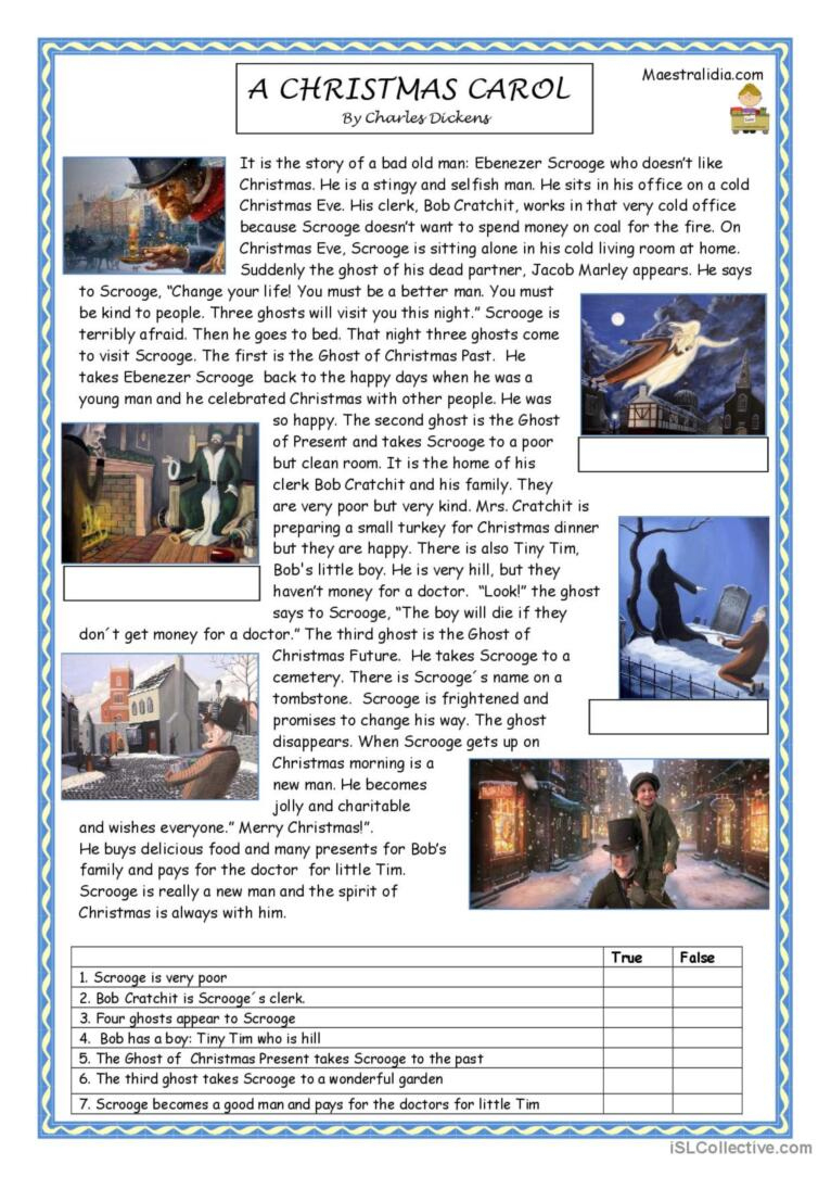 A Christmas Carol Reading For Detail…: English Esl Worksheets Pdf pertaining to A Christmas Carol Worksheets