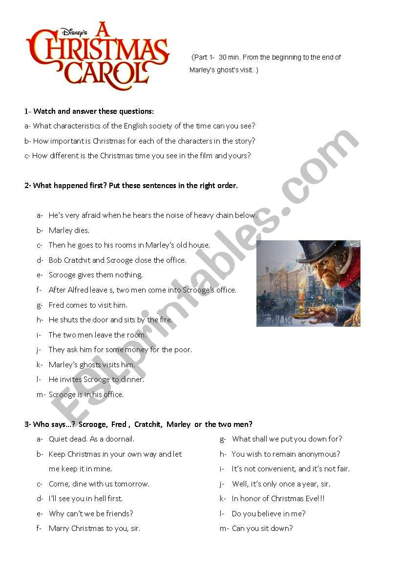 A Christmas Carol Worksheet 1 - Esl Worksheetinesita76 throughout A Christmas Carol Worksheets Answers