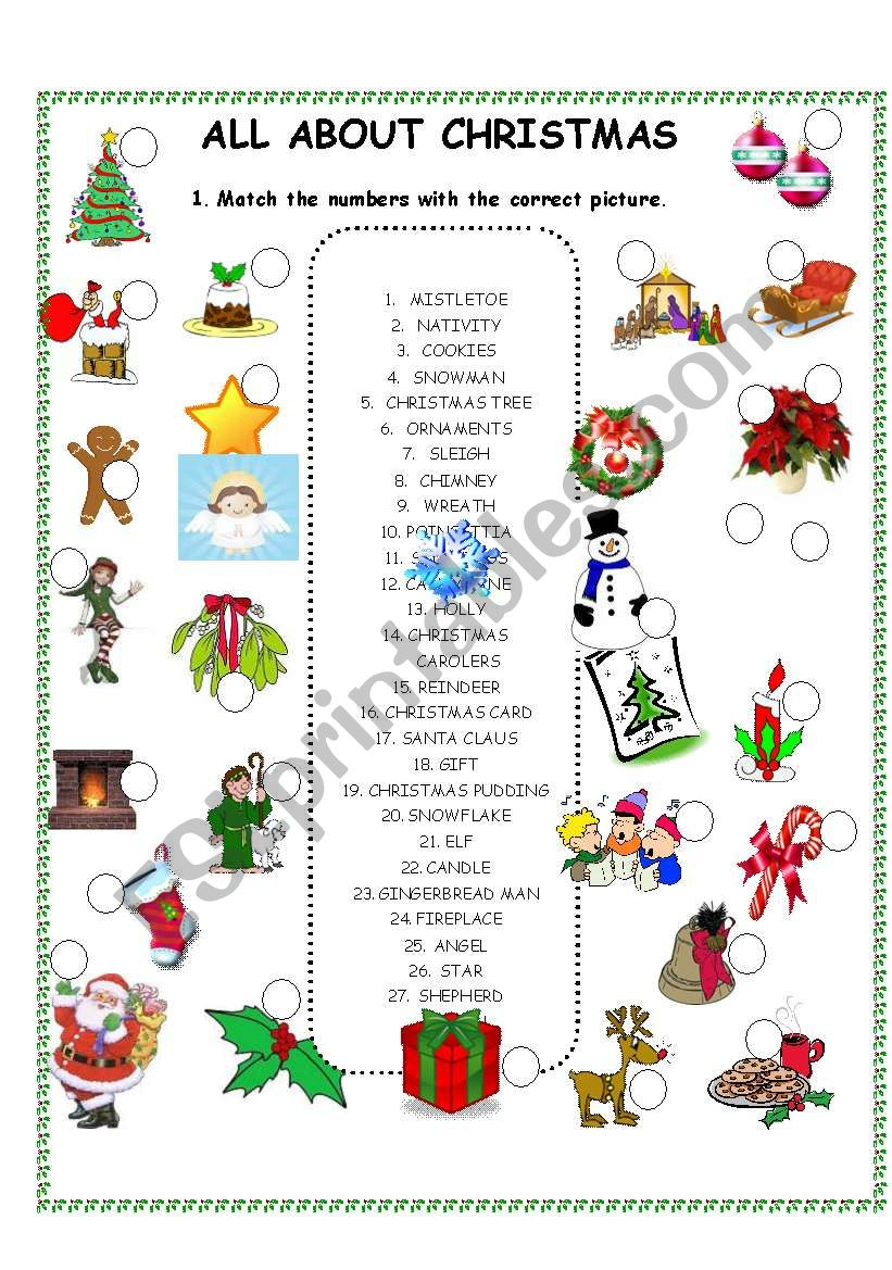 All About Christmas Worksheet - Matching - Esl Worksheetkarateunsu intended for All About Christmas Worksheets