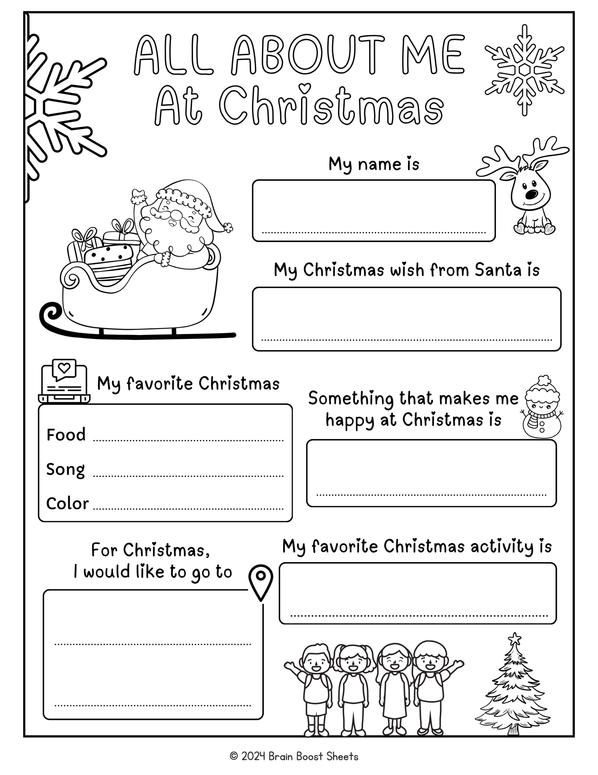 All About Me At Christmas Worksheets (Black &amp;amp; White)Brain within All About My Christmas Worksheets