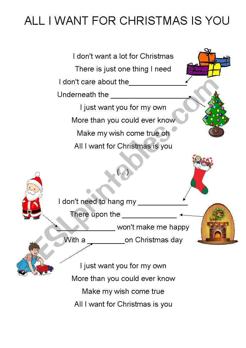 All I Want For Christmas Is You (Easy, For Kids) - Esl Worksheet inside All I Want For Christmas Worksheets