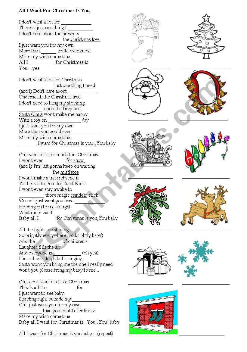 All I Want For Christmas Is You - Esl Worksheetcelineclark with All I Want For Christmas Is You Worksheets