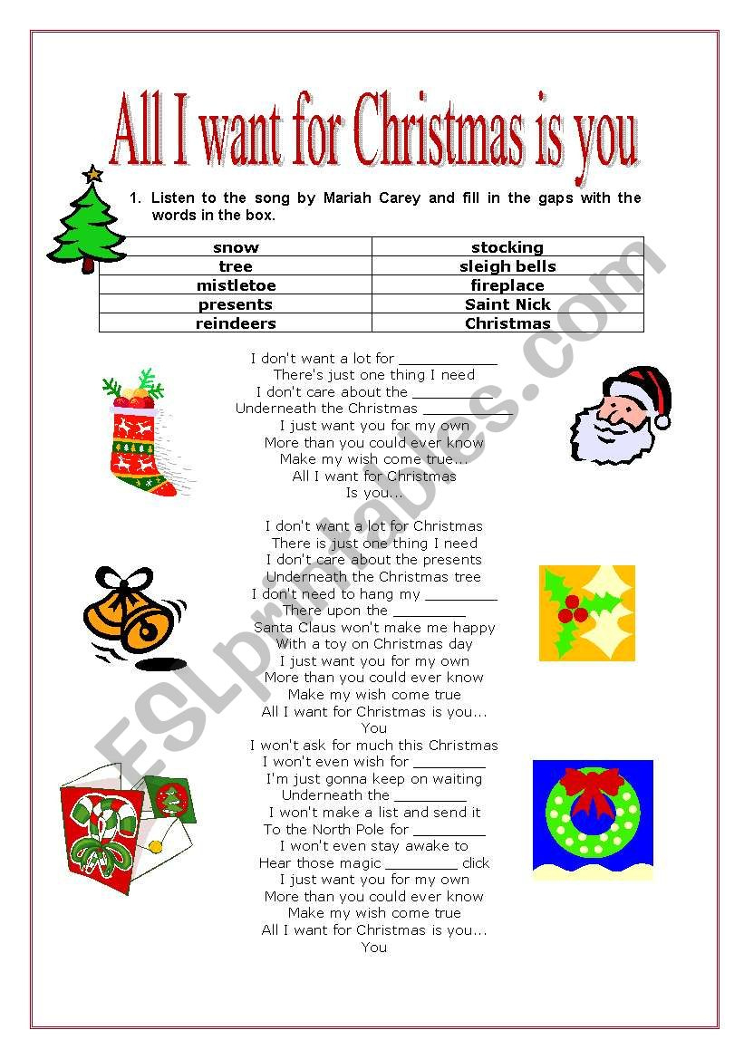 All I Want For Christmas Is You - Esl Worksheettmira inside All I Want For Christmas Is You Worksheets