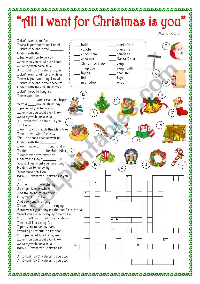 All I Want For Christmas Is You - Song - Esl Worksheetsilvia.patti throughout All I Want For Christmas Worksheets